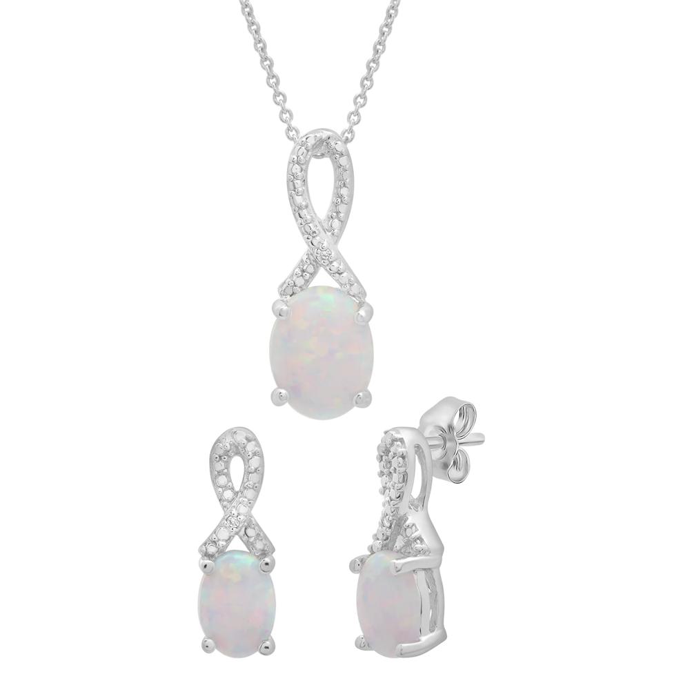 Lab-Created Opal and Diamond Accent Pendant &amp; Earrings Boxed Set in Sterling Silver – Image 1 of 6