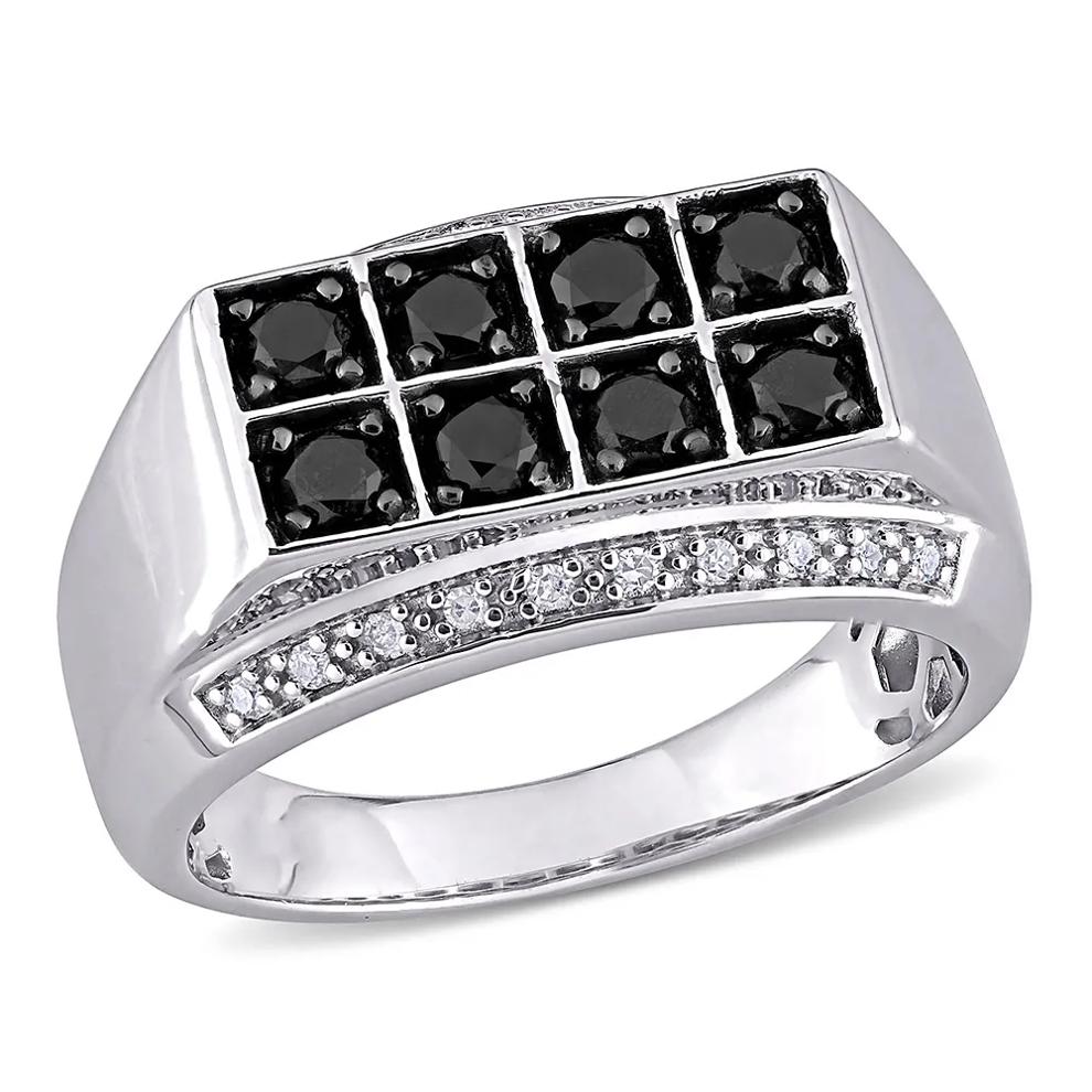Men&rsquo;s Black &amp; White Diamond Ring in Sterling Silver (1 ct. tw.) – Image 1 of 5