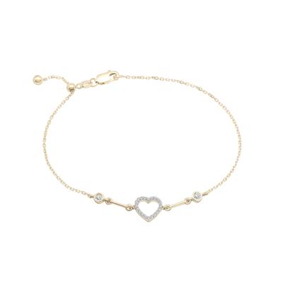 Diamond Heart Bracelet in 10K Yellow Gold (1/7 ct. tw.)