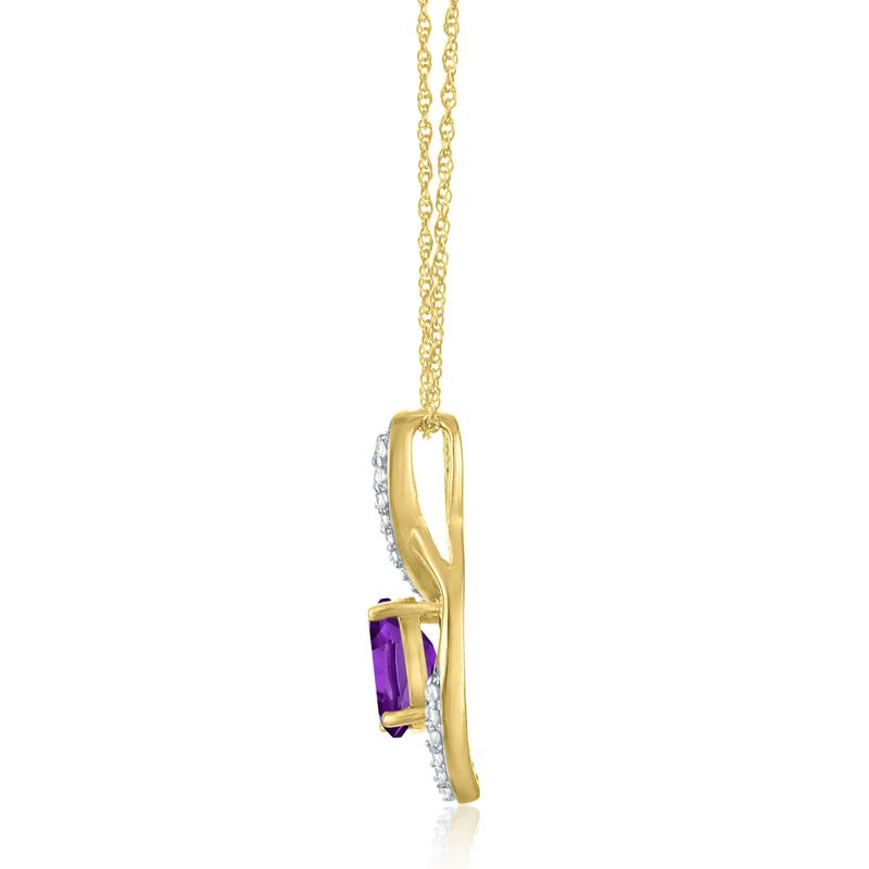 Amethyst and Diamond Accent Pendant in 10K Yellow Gold – Image 2 of 3
