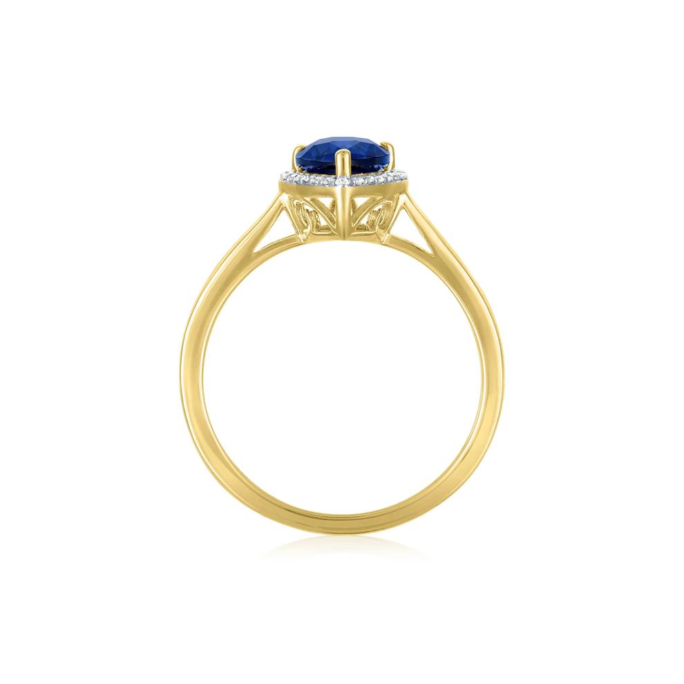 Pear-Shaped Lab-Created Blue Sapphire and Diamond Accent Ring in 10K Yellow Gold – Image 2 of 3
