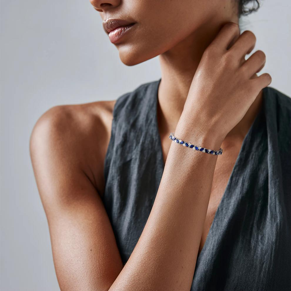 Lab Created Blue &amp; White Sapphire Bracelet in Sterling Silver – Image 2 of 2