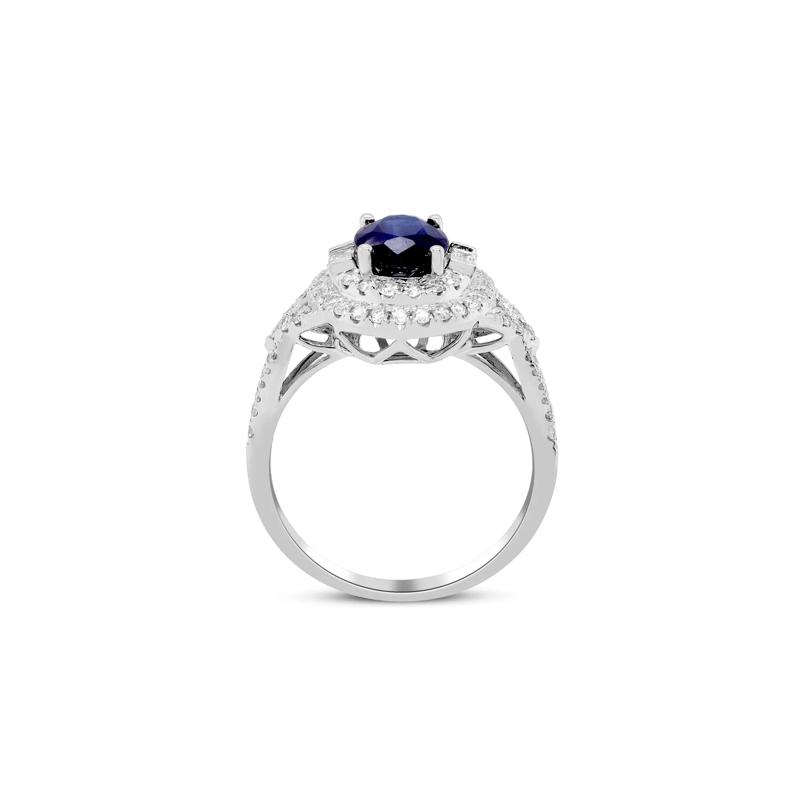 Blue Sapphire and Diamond Double Halo Ring in 14K White Gold &#40;1/2 ct. tw.&#41; – Image 3 of 4