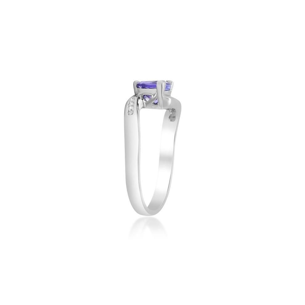 Trillion-Shaped Tanzanite Ring with Diamond Accents in Sterling Silver – Image 3 of 4