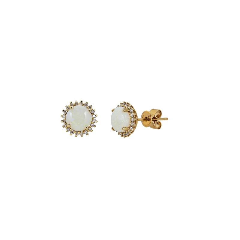 Ethiopian Opal &amp; 1/5 ct. tw. Diamond Stud Earrings in 10K Yellow Gold – Image 1 of 1