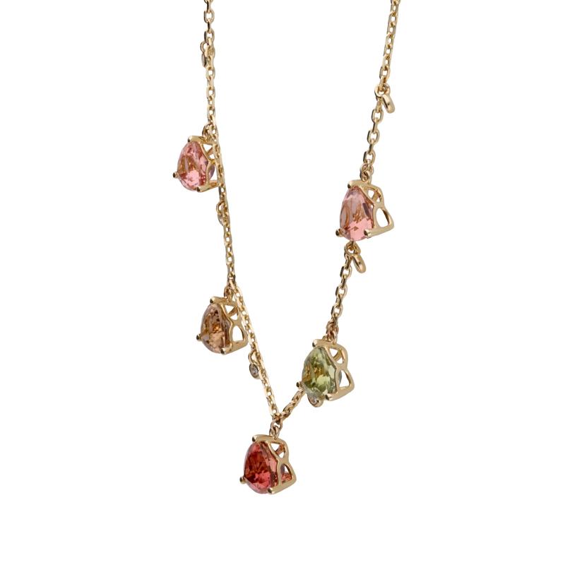Trillion-Cut Multi-Colored Tourmaline &amp; Diamond Station Necklace in 14K Yellow Gold &#40;1/7 ct. tw.&#41; – Image 2 of 3