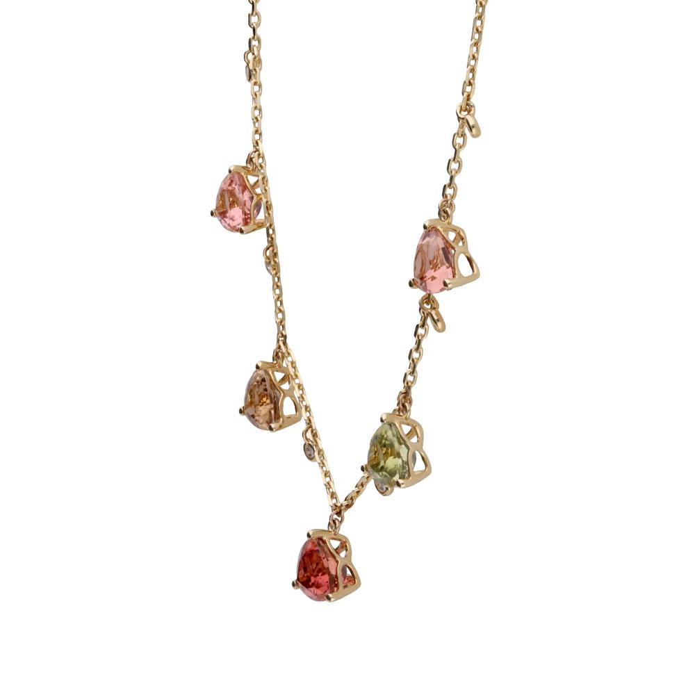Trillion-Cut Multi-Colored Tourmaline &amp; Diamond Station Necklace in 14K Yellow Gold (1/7 ct. tw.) – Image 2 of 3