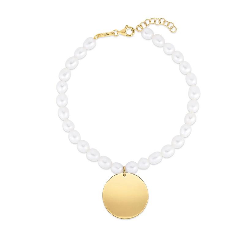 Freshwater Cultured Pearl and Disc Bracelet in 14K Yellow Gold – Image 1 of 2