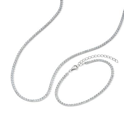 Lab-Created White Sapphire Tennis Necklace & Bracelet Box Set in Sterling Silver