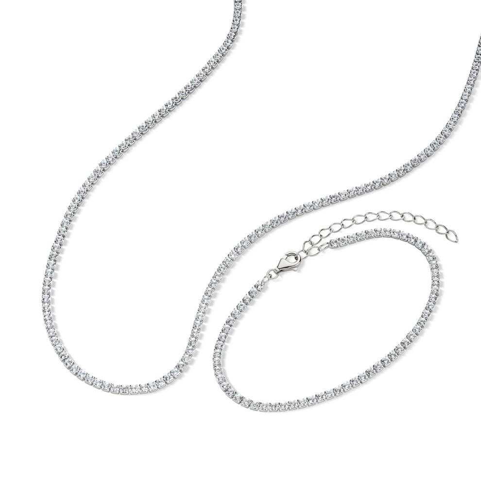 Lab-Created White Sapphire Tennis Necklace &amp; Bracelet Box Set in Sterling Silver – Image 1 of 6