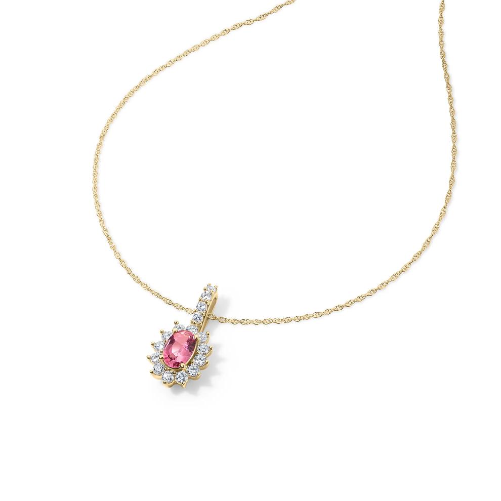 Pink Tourmaline &amp; Diamond Starburst Halo Pendant Necklace in 10K Yellow Gold (1/3 ct. tw.) – Image 4 of 4
