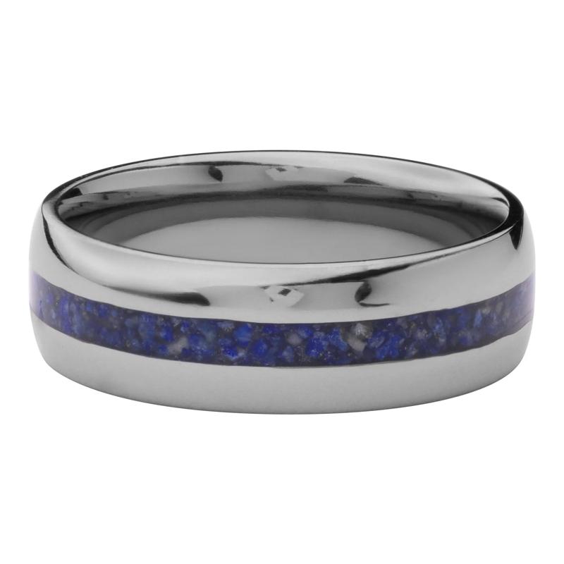 Men&rsquo;s Lapis Mosaic Inlay Wedding Ring in Tantalum, 7MM – Image 1 of 3