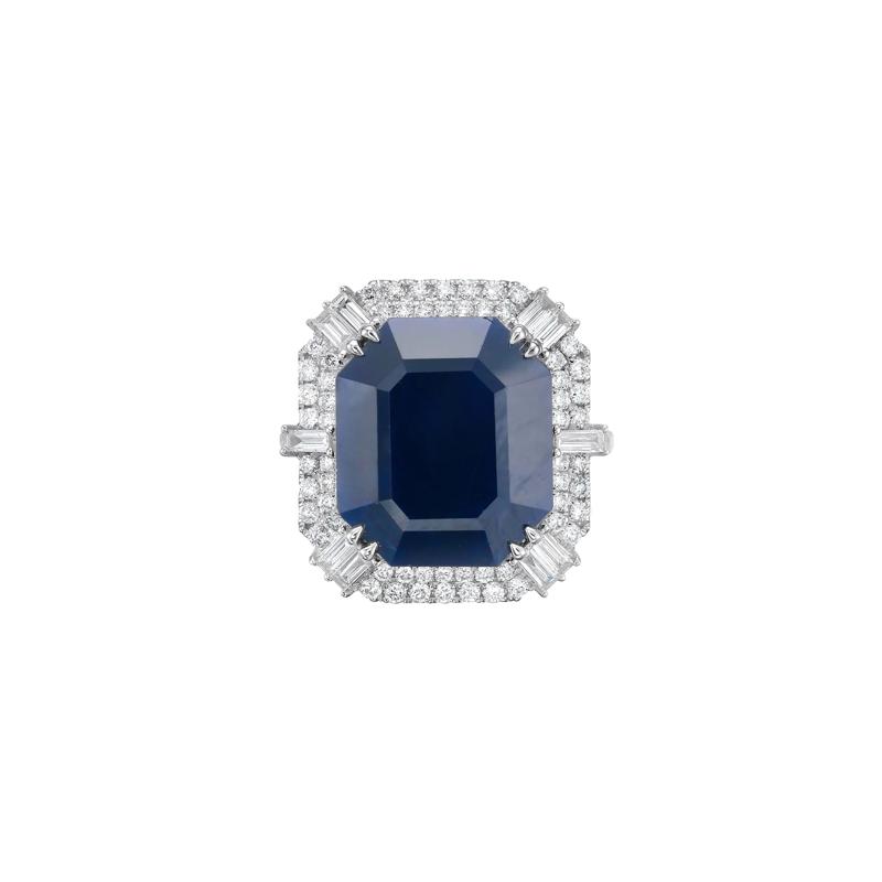 Emerald-Cut Blue Sapphire and Diamond Halo Ring in 14K White Gold &#40;1 ct. tw.&#41; – Image 1 of 5