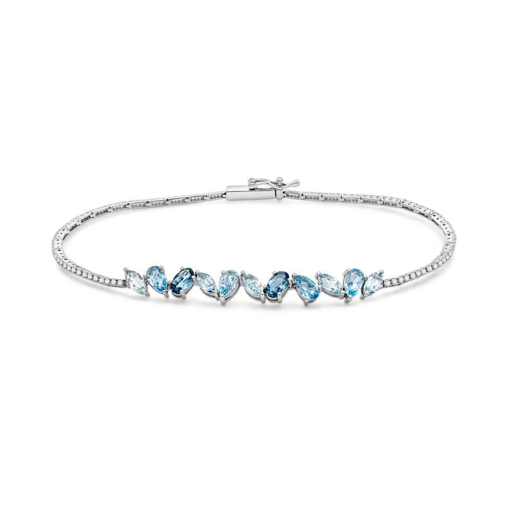 Blue Topaz &amp; Diamond Bracelet in Sterling Silver (1/2 ct. tw.) – Image 1 of 2