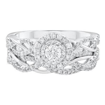 Diamond Halo Woven Engagement Set in 14K White Gold (3/4 ct. tw.)