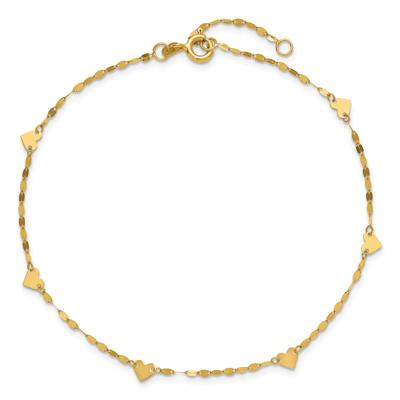 Polished Heart Station Anklet in 14K Yellow Gold