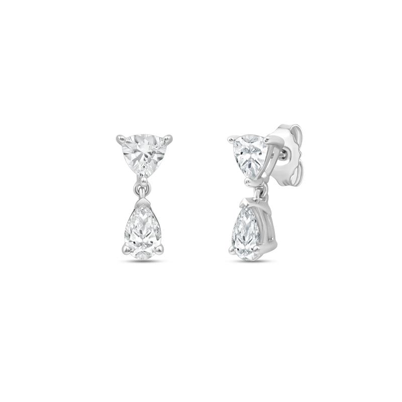 Lab Grown Diamond Trillion and Pear-Shaped Drop Earrings in 14K White Gold &#40;2 ct. tw.&#41; – Image 1 of 3