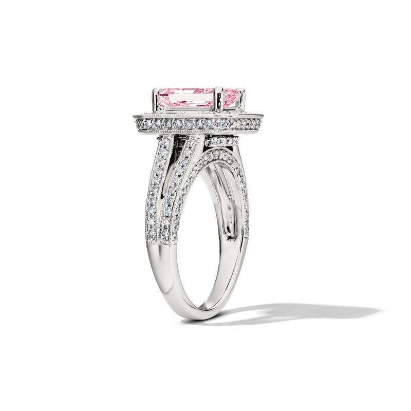 Rose Pink and White Lab Grown Diamond Ring in 14K White and Yellow Gold &#40;3 ct. tw.&#41; – Image 3 of 4