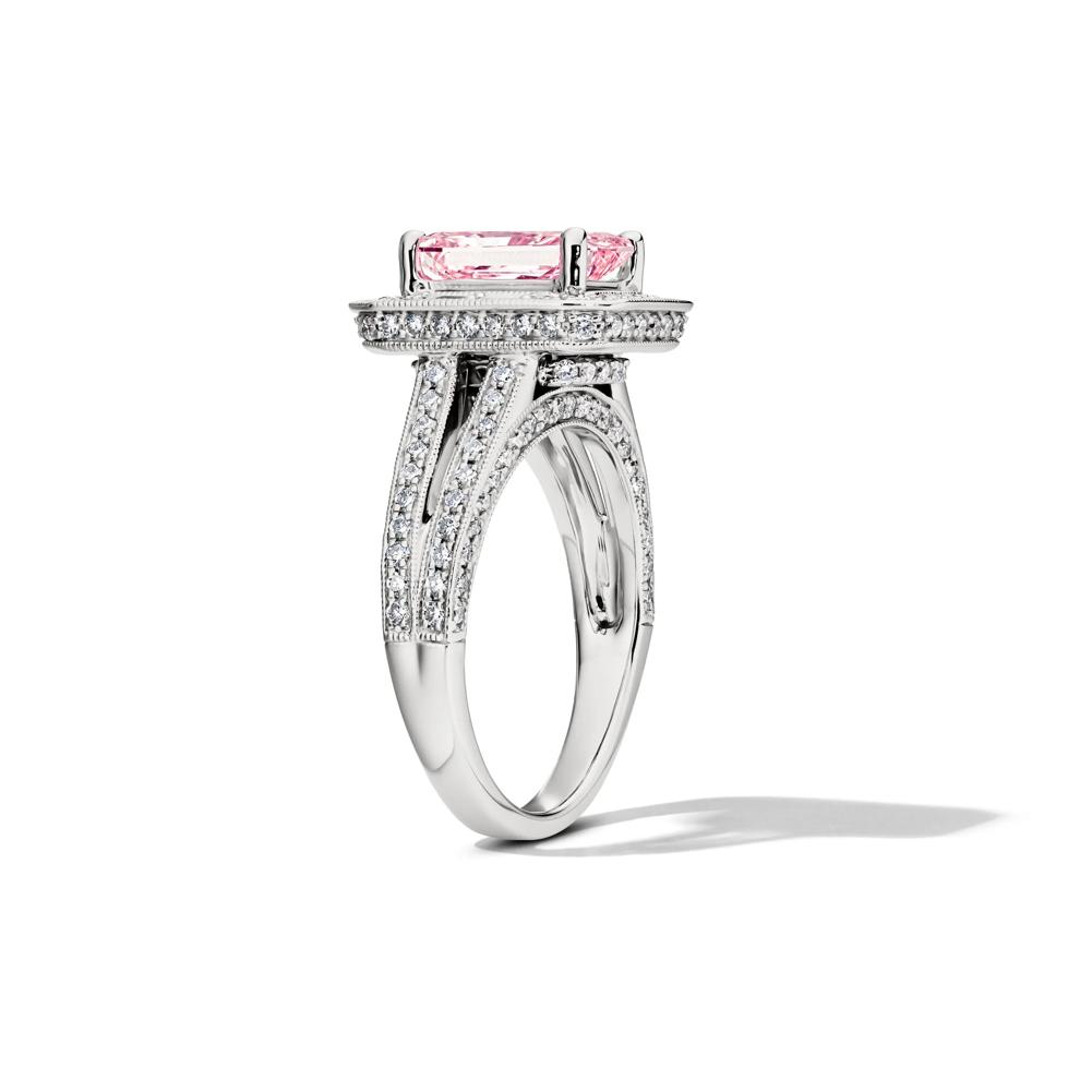 Rose Pink and White Lab Grown Diamond Ring in 14K White and Yellow Gold (3 ct. tw.) – Image 3 of 4