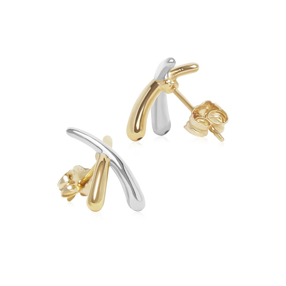 Small X Stud Earrings in 14K Yellow &amp; White Gold – Image 2 of 2