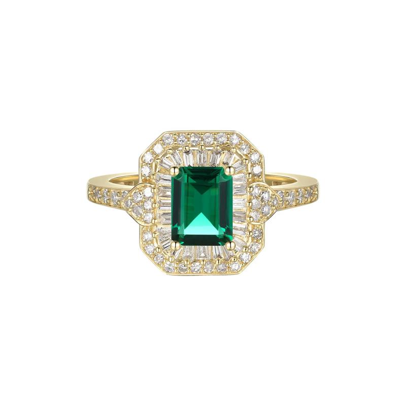 Emerald &amp; 3/8 ct. tw. Diamond Ring in 10K Yellow Gold – Image 1 of 1