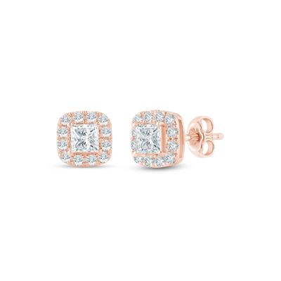 Lab Grown Diamond Halo Stud Earrings in 14K Rose Gold (1 ct. tw.)