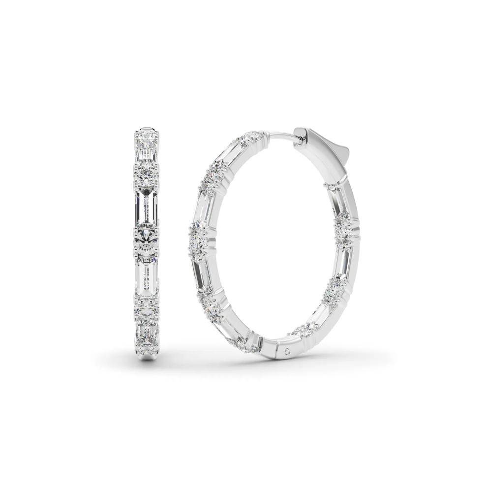 Lab Grown Diamond Baguette and Round Hoops in 14K White Gold (5 ct. tw.) – Image 1 of 1