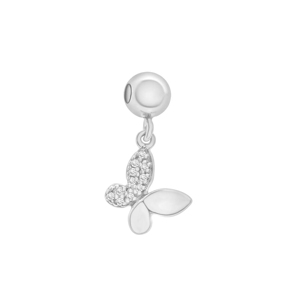 Diamond Accent Butterfly Bead Charm in Sterling Silver – Image 1 of 3