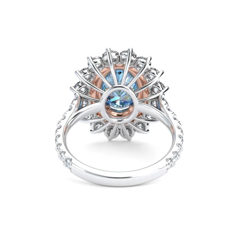 Lab Grown Diamond Oval-Shaped Blue, Pink and White Halo Engagement Ring in Platinum and 18K Rose Gold &#40;4 ct. tw.&#41; – Image 4 of 5