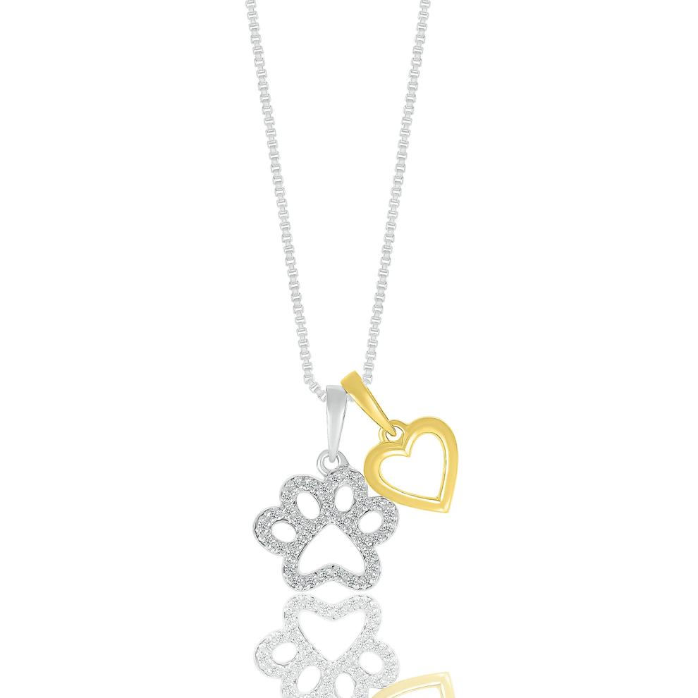Diamond Accent Paw Heart Pendant in Sterling Silver and 10K Yellow Gold – Image 1 of 3