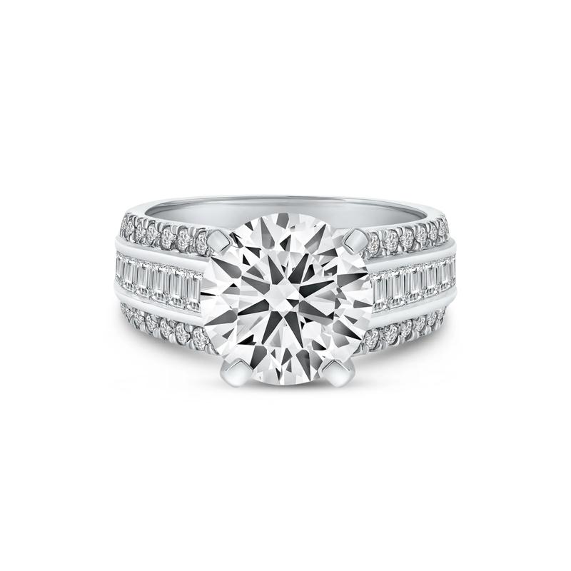 1 ct. tw. Round and Baguette-Cut Diamond Semi-Mount Engagement Ring in 14k White Gold &#40;Setting Only&#41; – Image 4 of 6