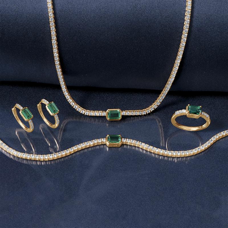 Lab-Created Emerald and Lab-Created White Sapphire Bracelet in Vermeil – Image 4 of 4