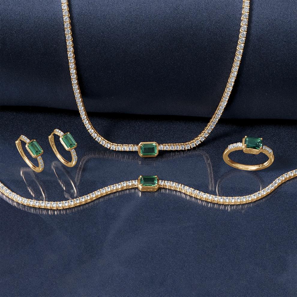 Lab-Created Emerald Octagonal Ring in Vermeil – Image 2 of 6