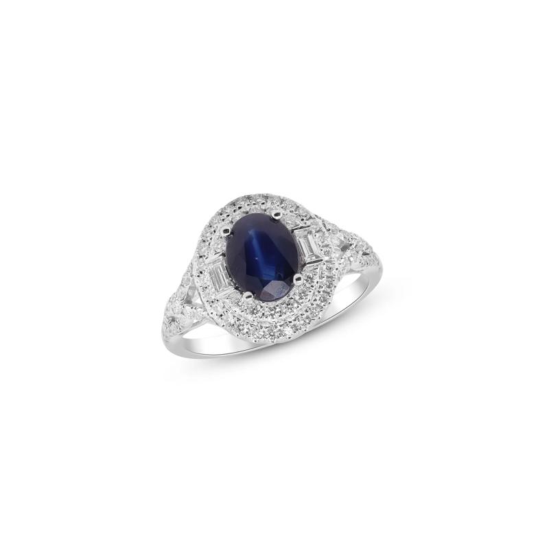 Blue Sapphire and Diamond Double Halo Ring in 14K White Gold &#40;1/2 ct. tw.&#41; – Image 4 of 4
