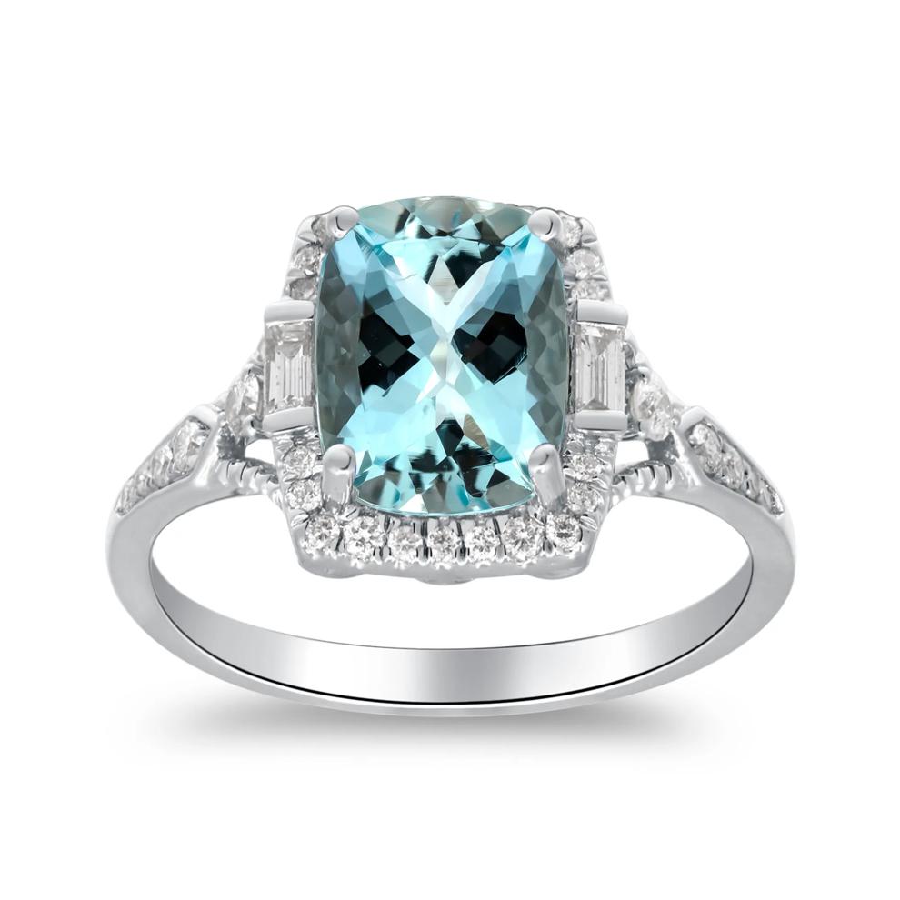 Aquamarine &amp; Diamond Halo Ring in 10K White Gold (1/4 ct. tw.) – Image 4 of 5