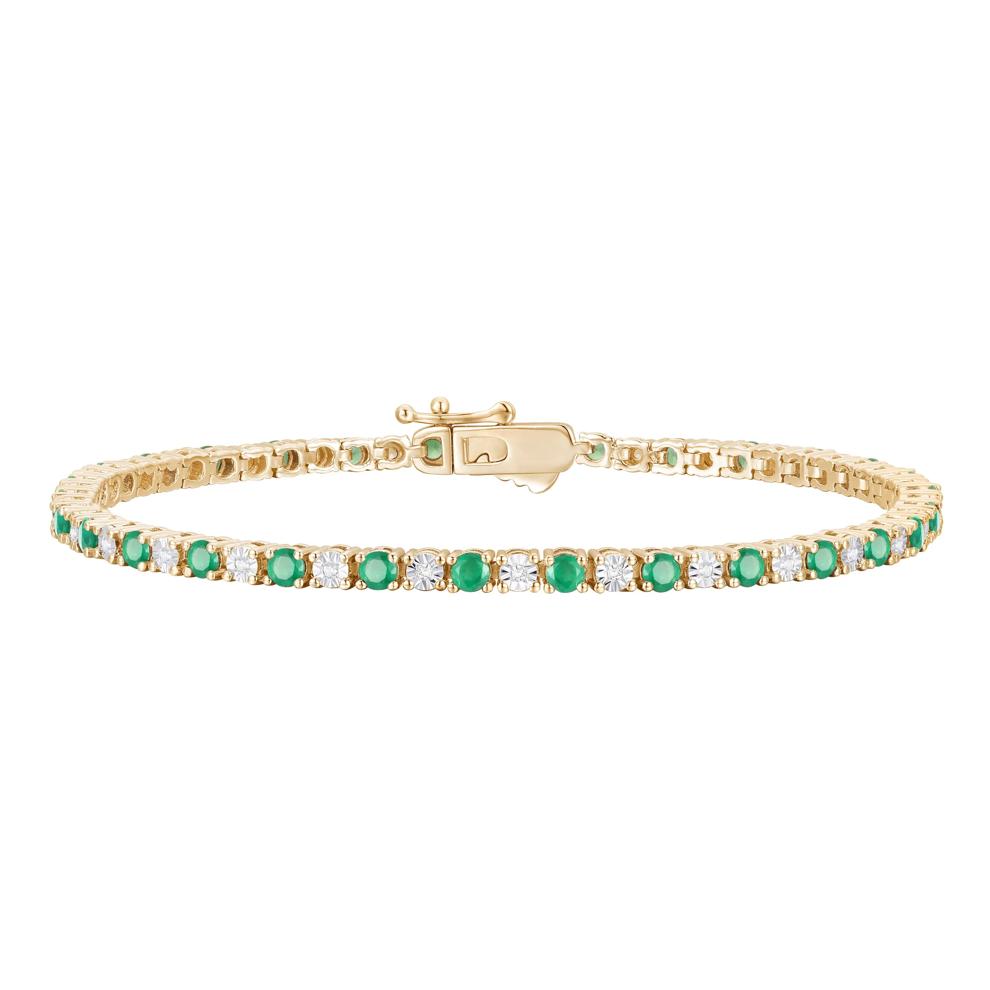 Emerald and Diamond Bracelet in 10K Yellow Gold (1/7 ct. tw.) – Image 1 of 1