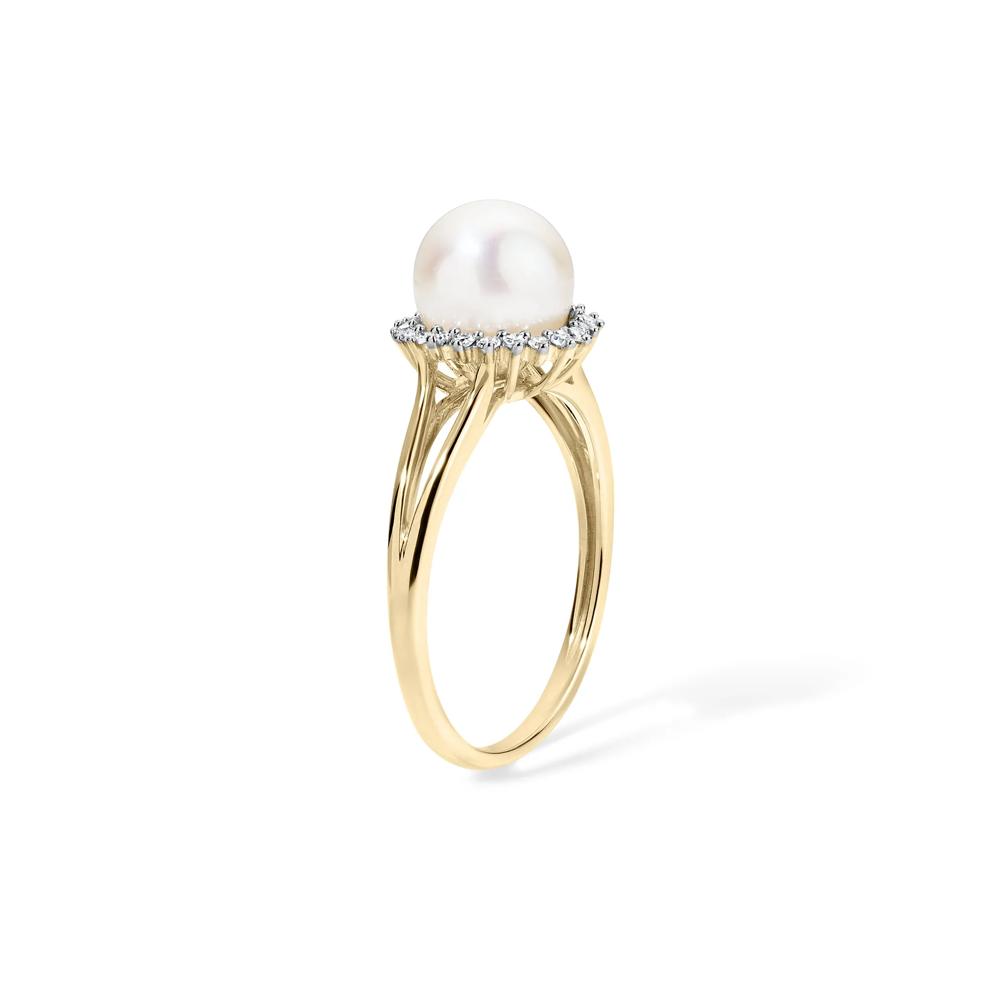 Freshwater Cultured Pearl &amp; Diamond Split-Shank Ring in 10K Yellow Gold (1/8 ct. tw.) – Image 3 of 4