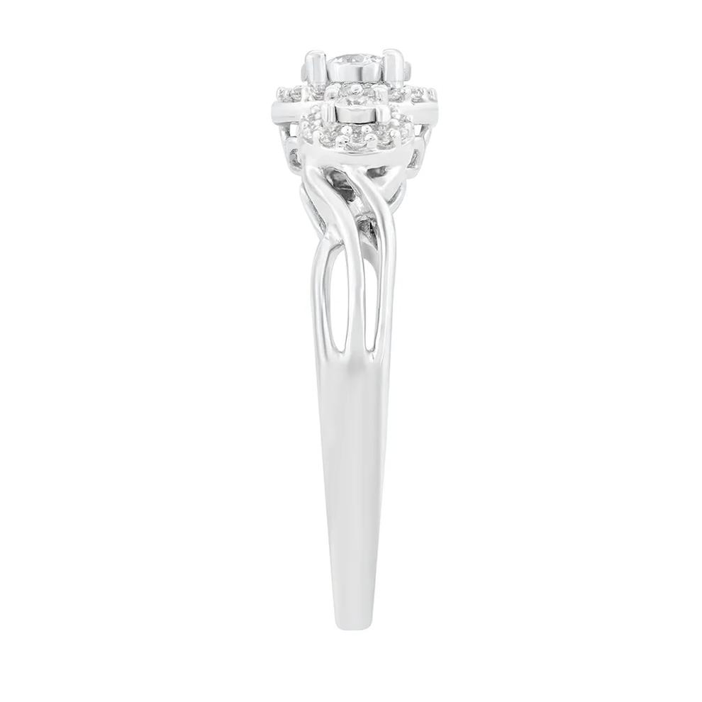 Three-Stone Halo Engagement Ring with Illusion Setting in 10K White Gold (1/4 ct. tw.) – Image 3 of 3