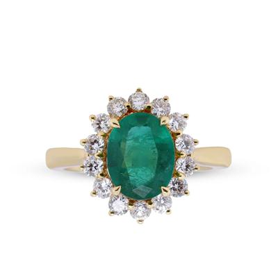 Emerald & Diamond Burst Halo Ring in 18K Yellow Gold (7/8 ct. tw.)