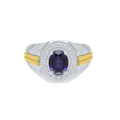 Men's Diamond & Lab-Created Blue Sapphire Ring in Sterling Silver (1/5 ct. tw.)