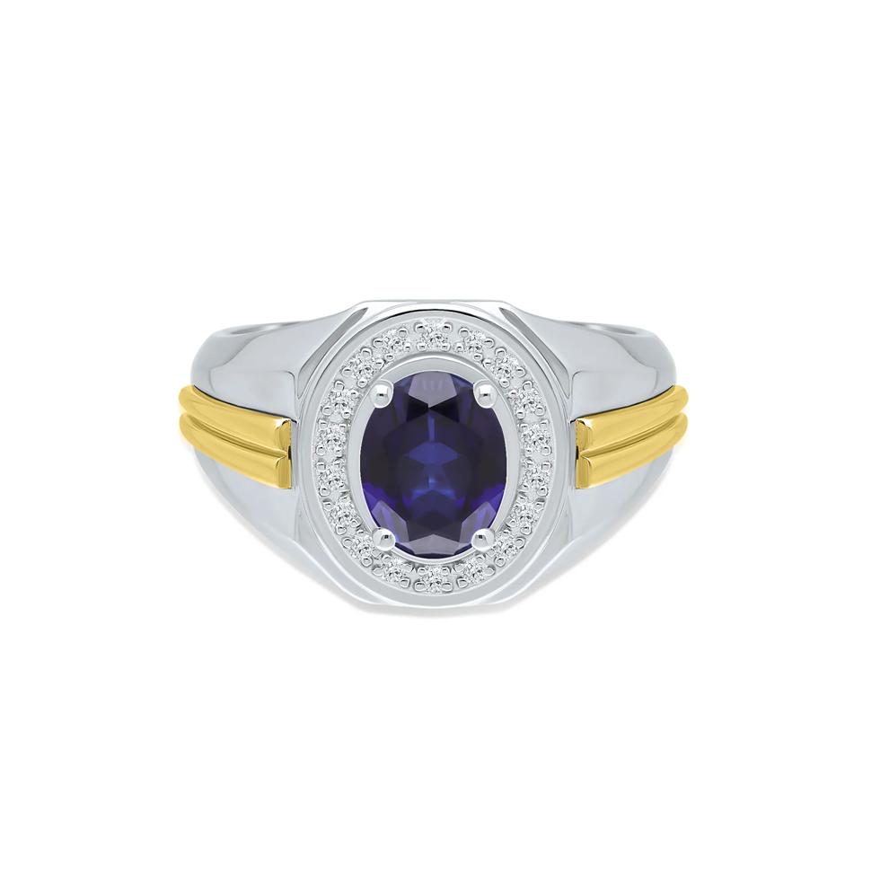 Men's Diamond &amp; Lab-Created Blue Sapphire Ring in Sterling Silver (1/5 ct. tw.) – Image 1 of 4