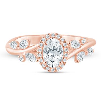 Diamond Oval Center Halo Engagement Ring in 14K Rose Gold (3/4 ct. tw.)
