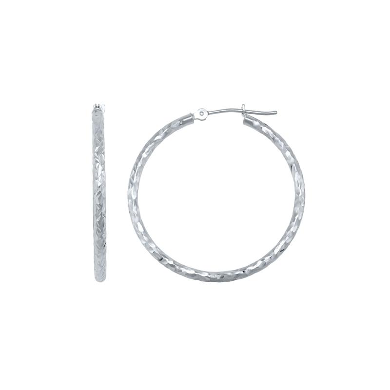 Diamond-Cut Hoop Earrings in 14K White Gold – Image 1 of 2