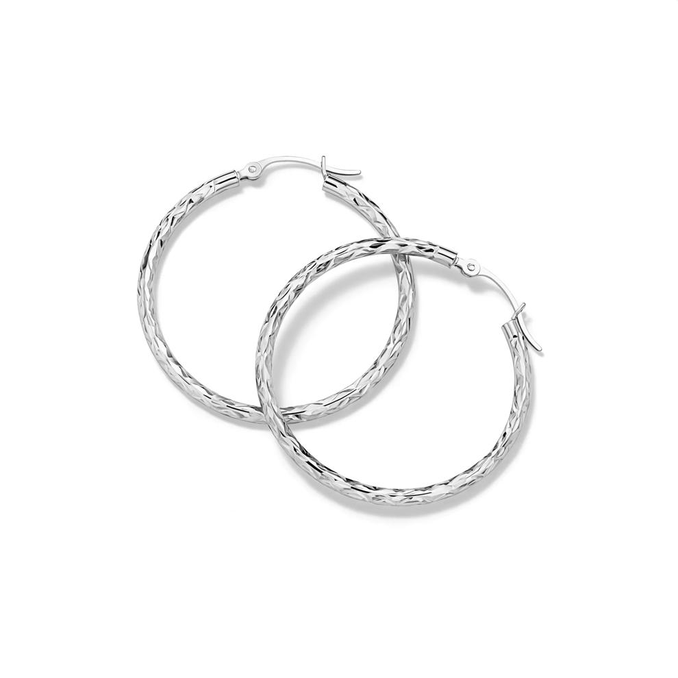 Diamond-Cut Hoop Earrings in 14K White Gold – Image 2 of 2