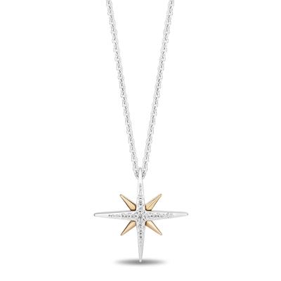 Wish Diamond Accent Starburst Pendant in Sterling Silver and 10K Yellow Gold