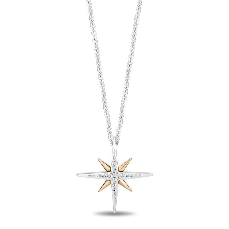 Wish Diamond Accent Starburst Pendant in Sterling Silver and 10K Yellow Gold – Image 1 of 3