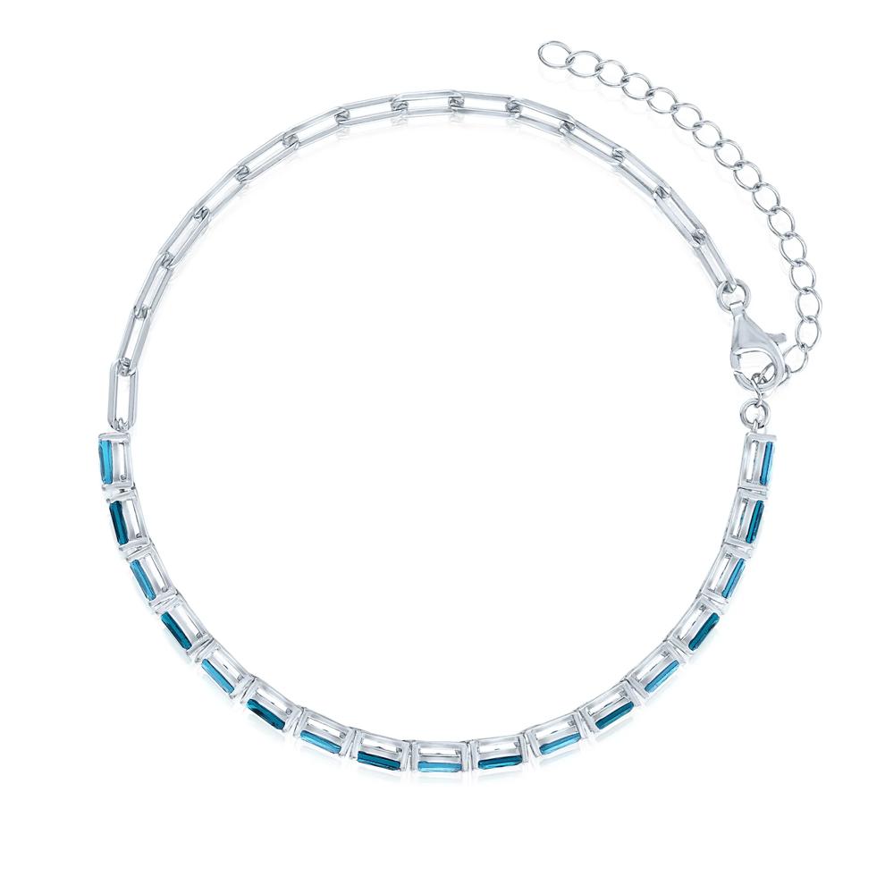 Mixed Blue Topaz Paperclip Chain Tennis Bracelet in Sterling Silver – Image 2 of 3