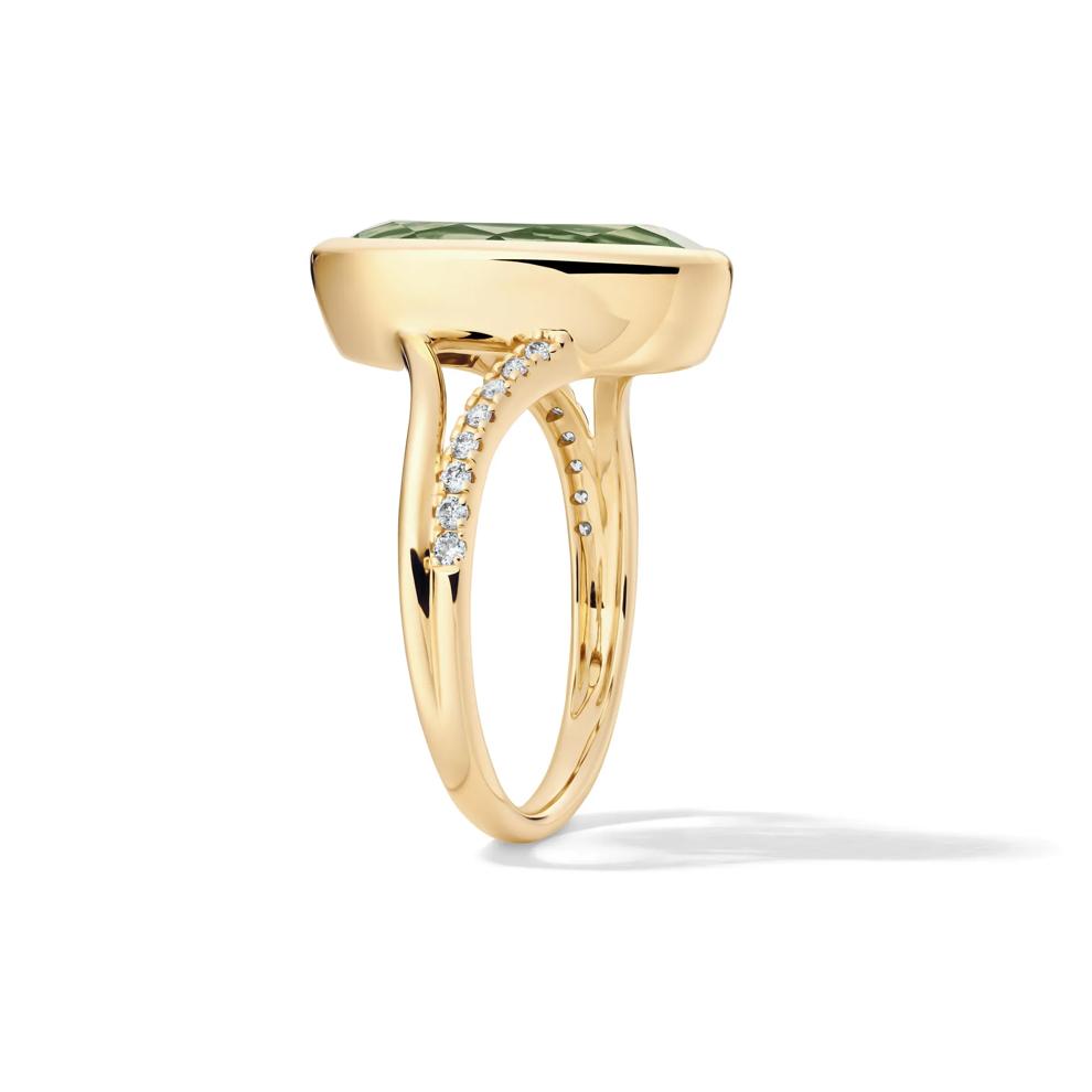 Green Quartz and Diamond Bezel Ring in 10K Yellow Gold (1/10 ct. tw.) – Image 3 of 4