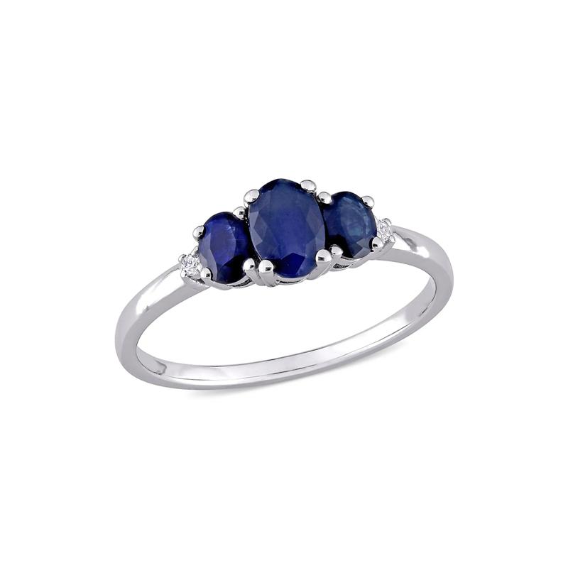 Oval Three-Stone Blue Sapphire Ring in 10K White Gold – Image 4 of 5