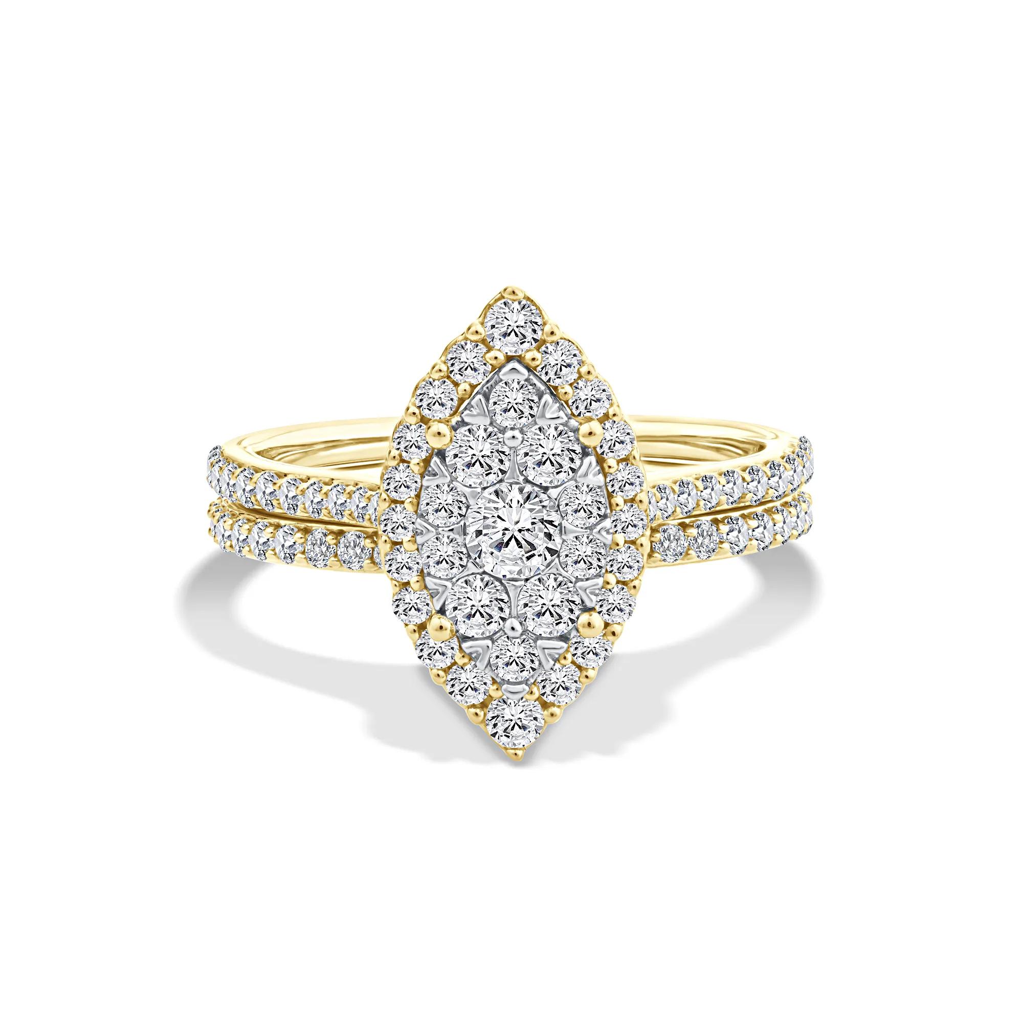 Diamond Marquise Halo Center Composite Engagement Set in 10K Yellow ...